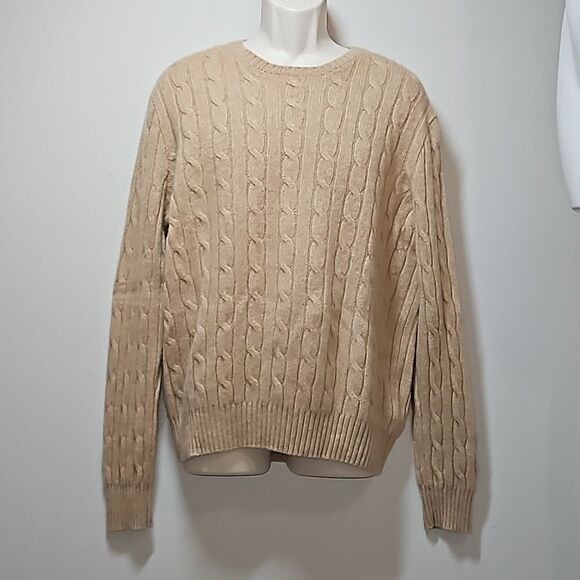 Poly by Ralph Lauren Size XXL Camel Colored Cable Knit Cashmere Sweater